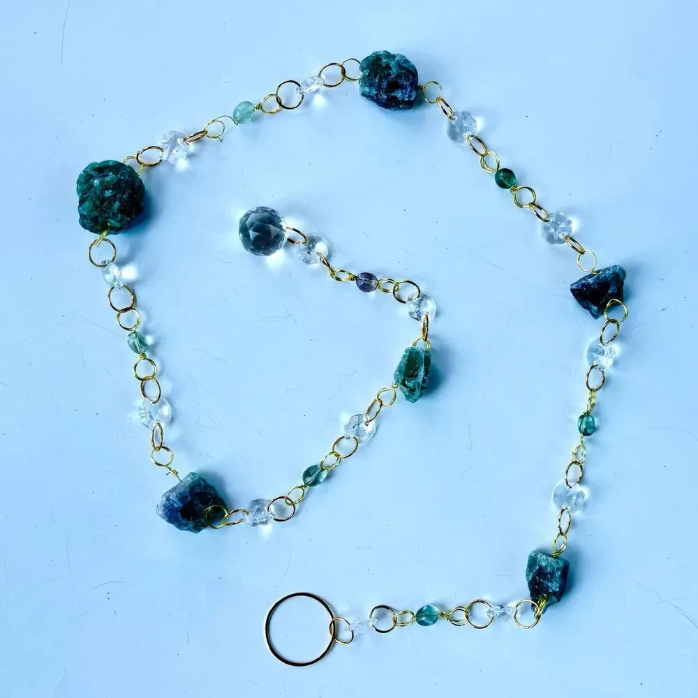 Raw Fluorite and Fluorite Bead Gemstone Wall Hanging